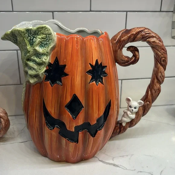 Halloween Pumpkin Pitcher and creamer Fitz & Floyd 1989 - Picture 4 of 10